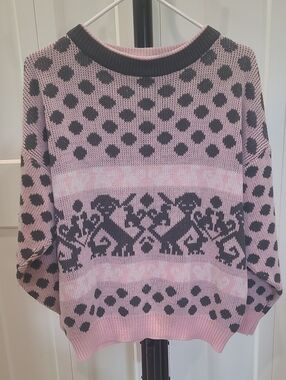 Kaos Vintage Knit Pink and Grey Dog Crewneck Sweater